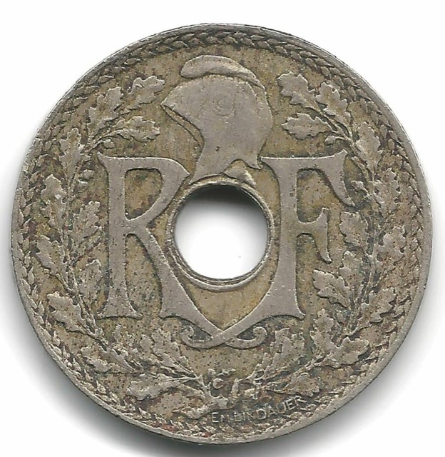 France, 25 Centimes, 1939, Holed Copper-Nickel Type