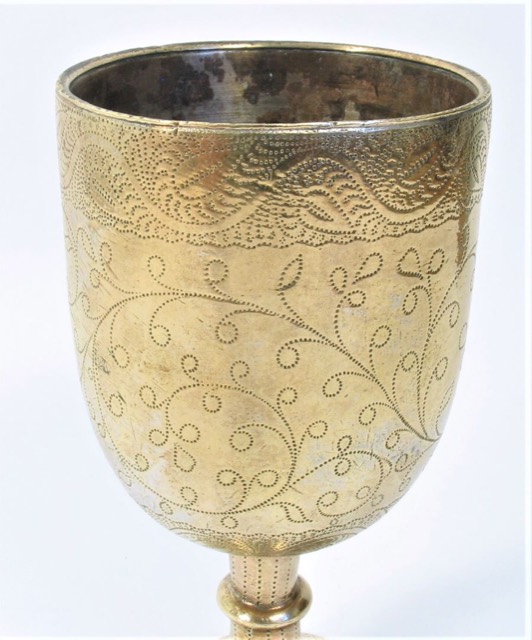 Engraved Brass Chalice Goblet, North India, photograph 2