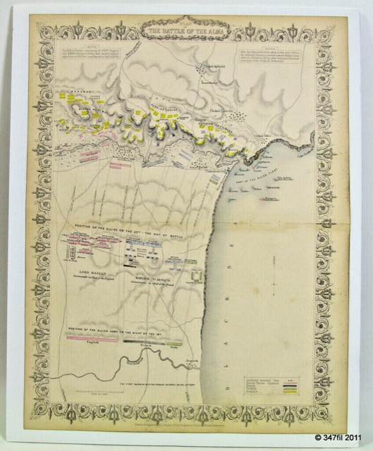 The Battle of the Alma, 1854, Hand-Colored Crimean War Map