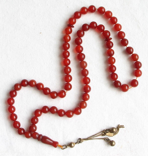 Carnelian Worry Beads with Silver Tassel, 66 Count