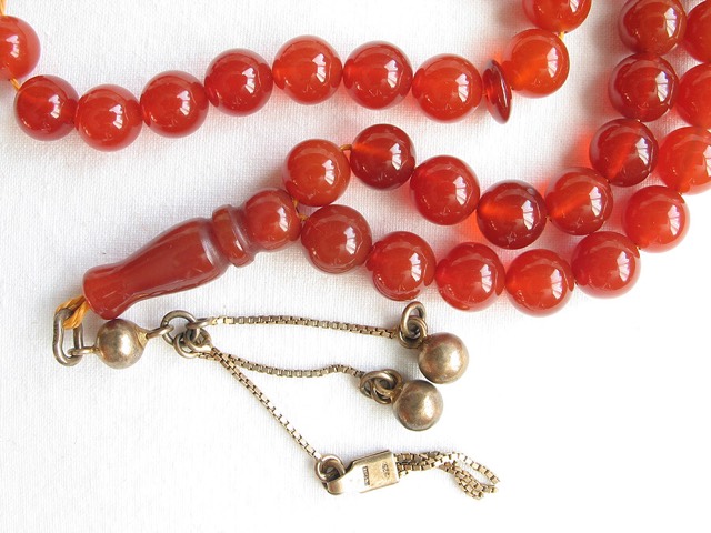 Carnelian Worry Beads with Silver Tassel, 66 Count, photograph 2