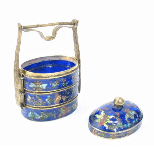 Chinese Cloisonné Enamel Stacking Spice Box, photograph 2