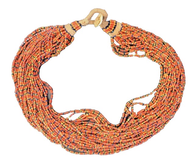 Coral and Glass Seed Bead Torsade Necklace