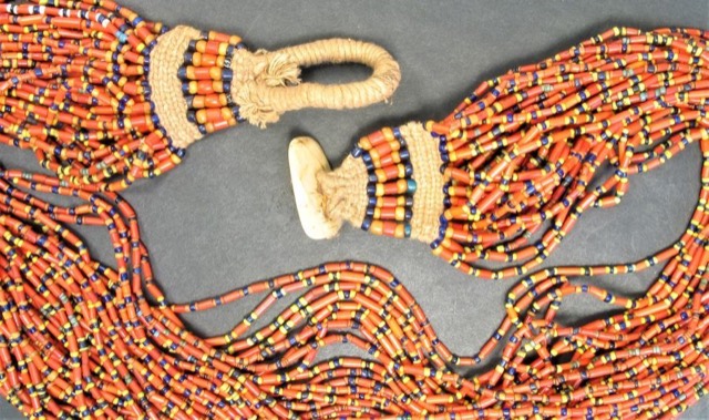 Coral and Glass Seed Bead Torsade Necklace, photograph 2