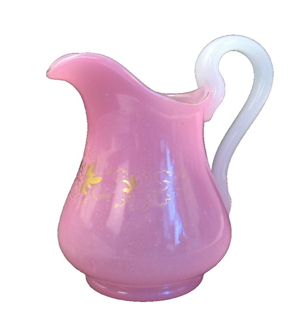 Pink and White Opaline Glass Creamer with Gilt Decoration