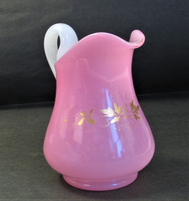 Pink and White Opaline Glass Creamer with Gilt Decoration, photograph 3