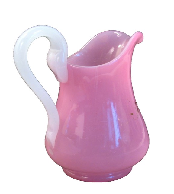 Pink and White Opaline Glass Creamer with Gilt Decoration, photograph 4