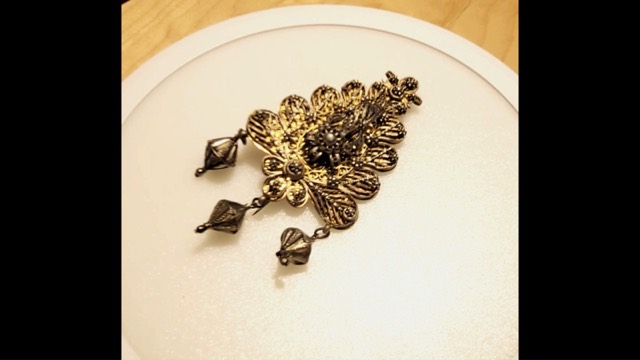 Ottoman Gilt Silver Filigree Brooch, Floral Leaf Form, photograph 2