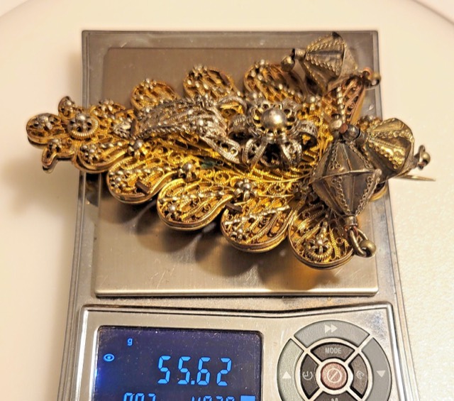 Ottoman Gilt Silver Filigree Brooch, Floral Leaf Form, photograph 5