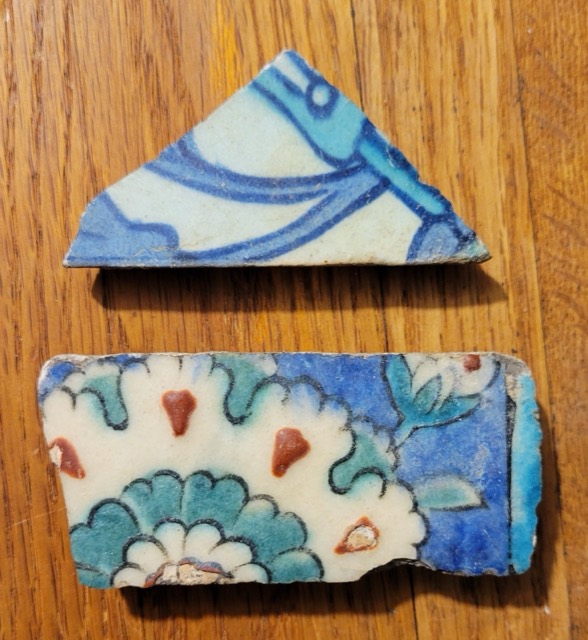 Two Ottoman Tile Fragments, Iznik and Iznik Style