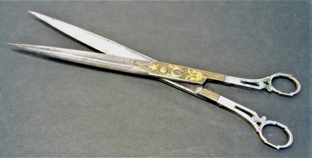 Ottoman Calligraphy Scissors, Gold Damascened with Silver Handles, photograph 2