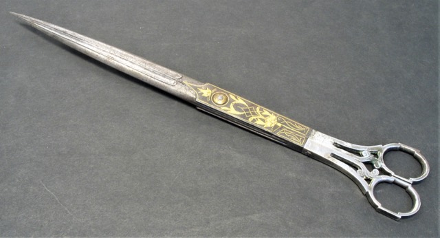 Ottoman Calligraphy Scissors, Gold Damascened with Silver Handles, photograph 3