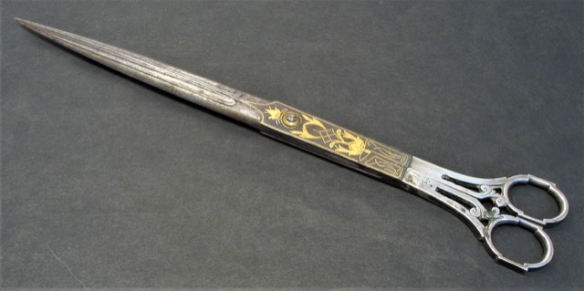 Ottoman Calligraphy Scissors, Gold Damascened with Silver Handles, photograph 5