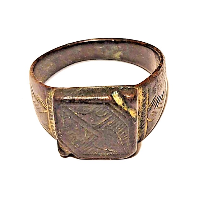 Medieval Bronze Ring with Figural Beast-and-Arrow Motif