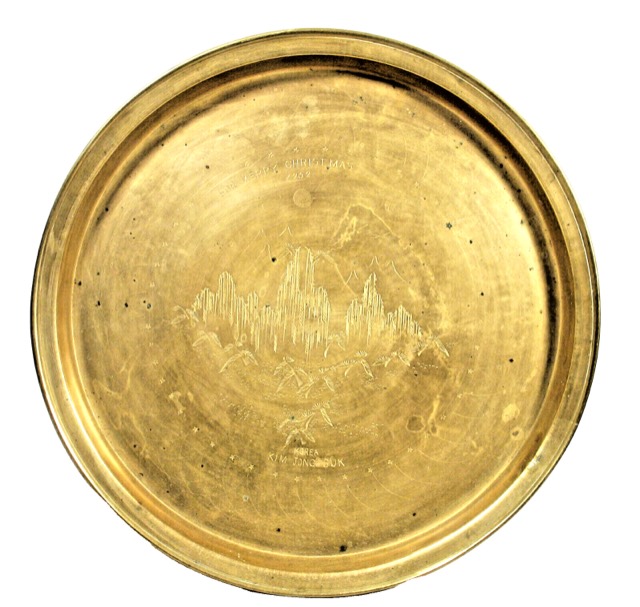 Engraved Korean Brass Tray, Dated 1952