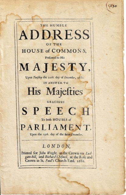 1680 House of Commons Address to the King