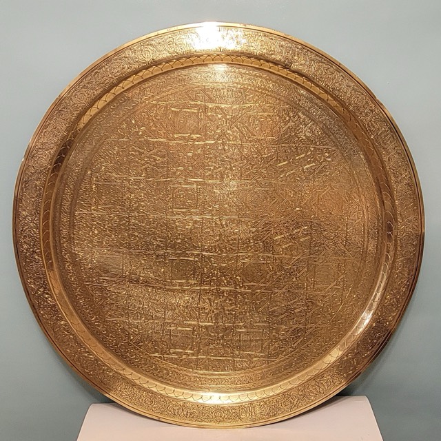 Large Hand-Engraved Moroccan Brass Tray, Fez