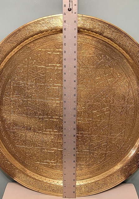 Large Hand-Engraved Moroccan Brass Tray, Fez, photograph 2