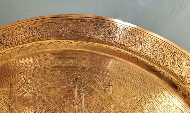 Large Hand-Engraved Moroccan Brass Tray, Fez, photograph 4