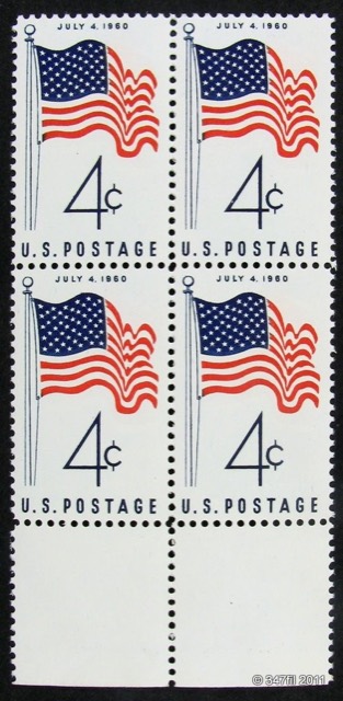 U.S. 4¢ Fifty-Star Flag, Scott #1153, Margin Block of Four