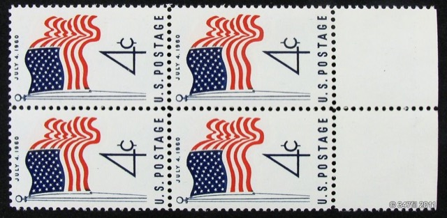 U.S. 4¢ Fifty-Star Flag, Scott #1153, Margin Block of Four, photograph 2