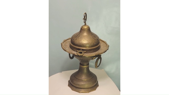 Hand-Engraved Brass Brazier, Jerusalem, Mid-20th Century, photograph 2