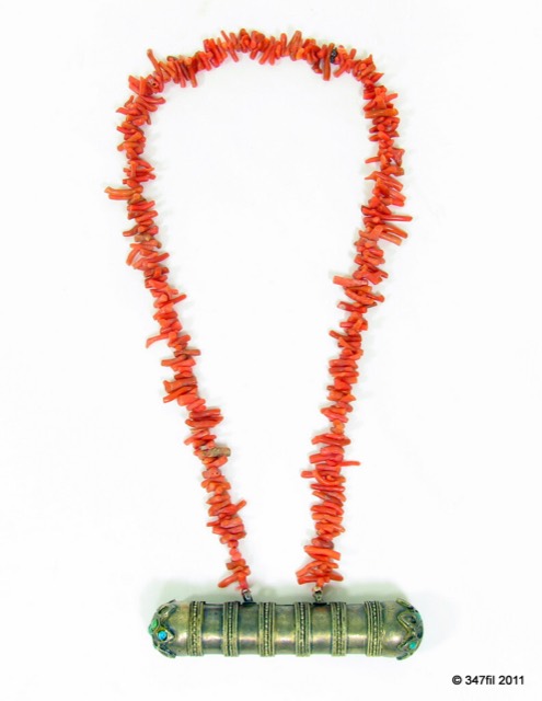 Silver Scroll Amulet on a Coral Necklace, Yemen