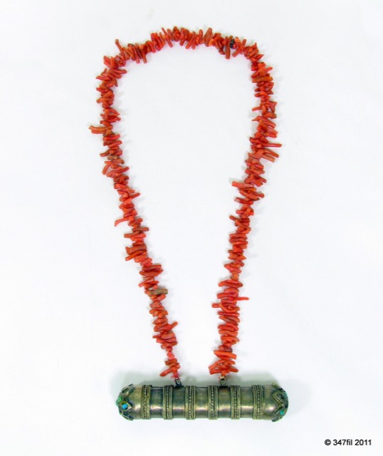 Silver Scroll Amulet on a Coral Necklace, Yemen, photograph 4