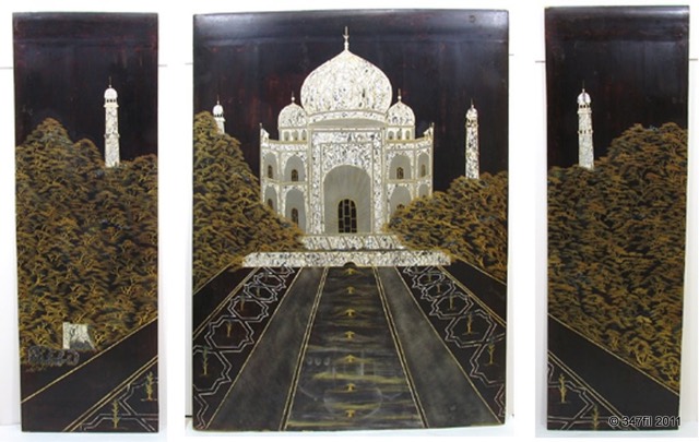 Chinese Lacquer “Taj Mahal” Screen Panels