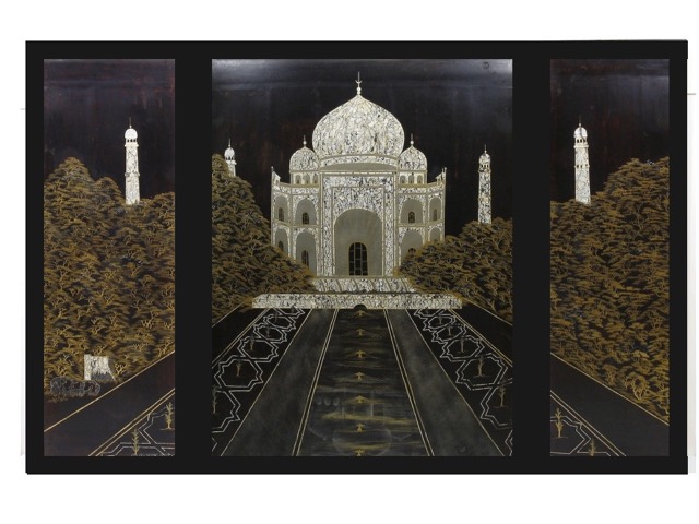 Chinese Lacquer “Taj Mahal” Screen Panels, photograph 4
