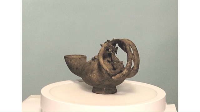 Byzantine Bronze Oil Lamp with Orthodox Cross, photograph 2