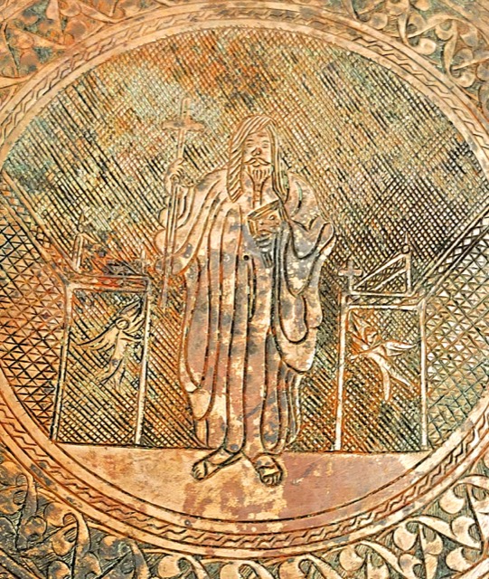 Armenian Church Alms Dish, Engraved Copper Charger, photograph 2