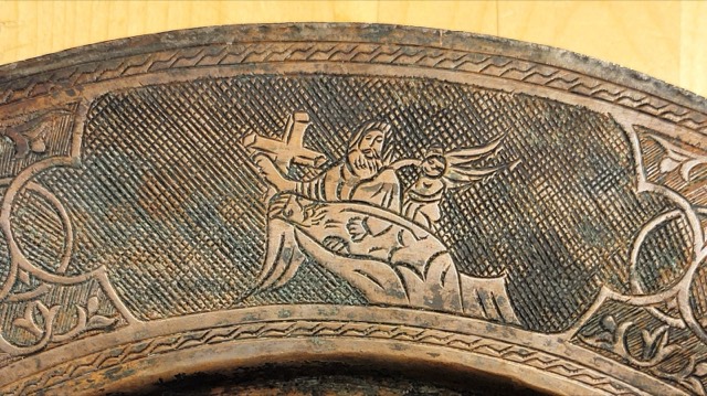 Armenian Church Alms Dish, Engraved Copper Charger, photograph 5