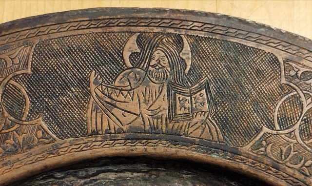 Armenian Church Alms Dish, Engraved Copper Charger, photograph 6