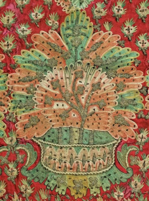 Ottoman Embroidered Pillow Cover, Silk and Gilt Silver Thread