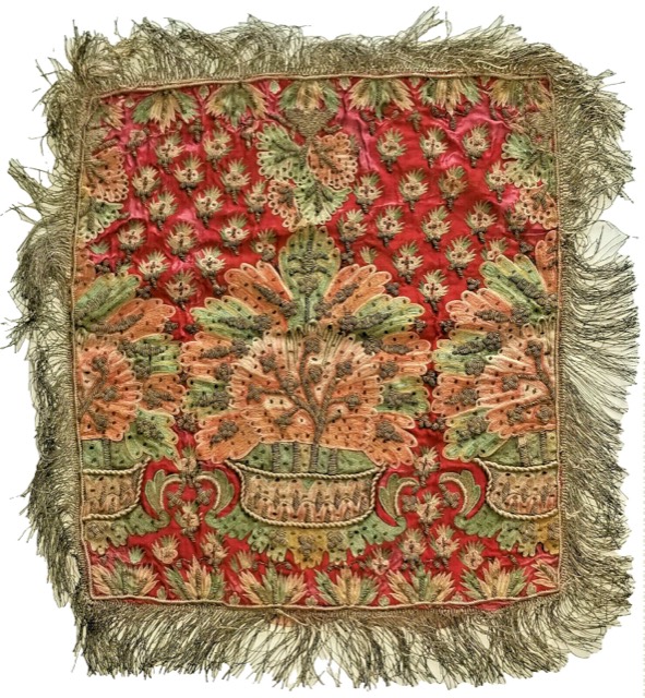 Ottoman Embroidered Pillow Cover, Silk and Gilt Silver Thread, photograph 2