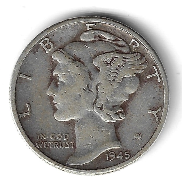 1945-P Mercury Winged Liberty Silver Dime, Philadelphia Mint