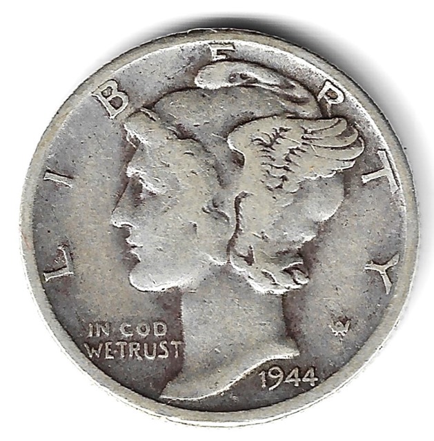 1944-D Mercury Winged Liberty Silver Dime, Denver Mint