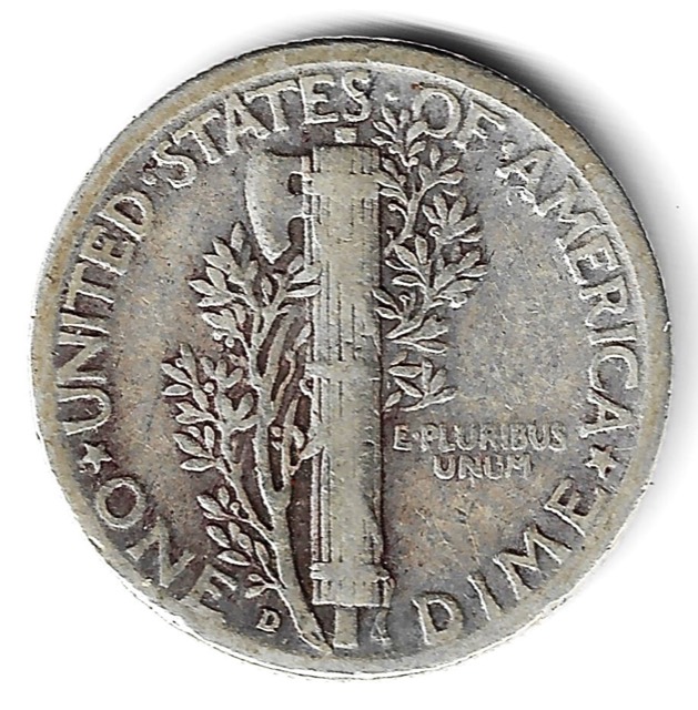 1944-D Mercury Winged Liberty Silver Dime, Denver Mint, photograph 2