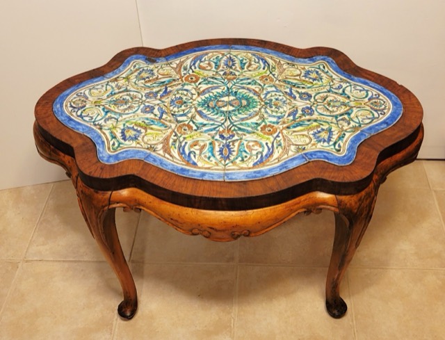 Ottoman Kütahya Tile Panel in a French Fruitwood Table, photograph 3