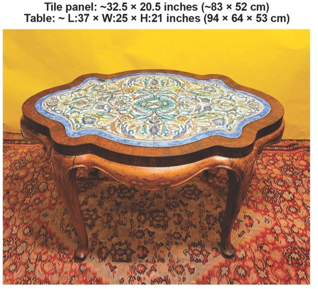 Ottoman Kütahya Tile Panel in a French Fruitwood Table, photograph 5