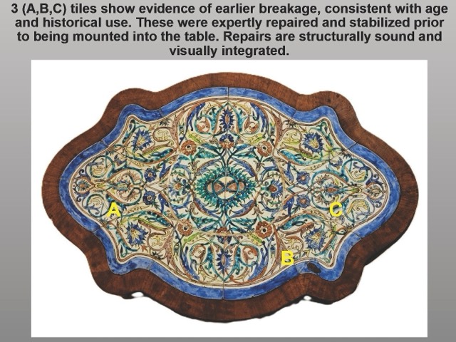 Ottoman Kütahya Tile Panel in a French Fruitwood Table, photograph 8